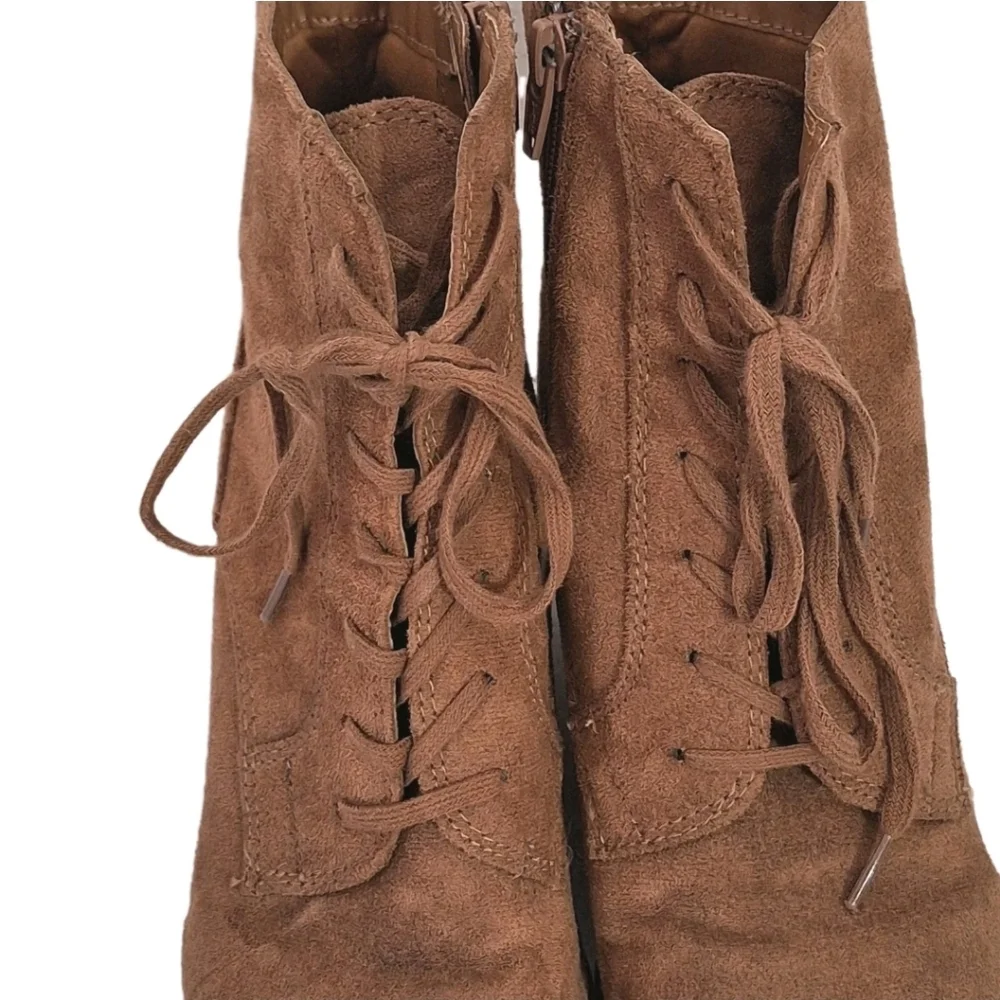A New Day Light Brown Women Wedge Boot With Side Zip Size 9 Faux Sued Leather
